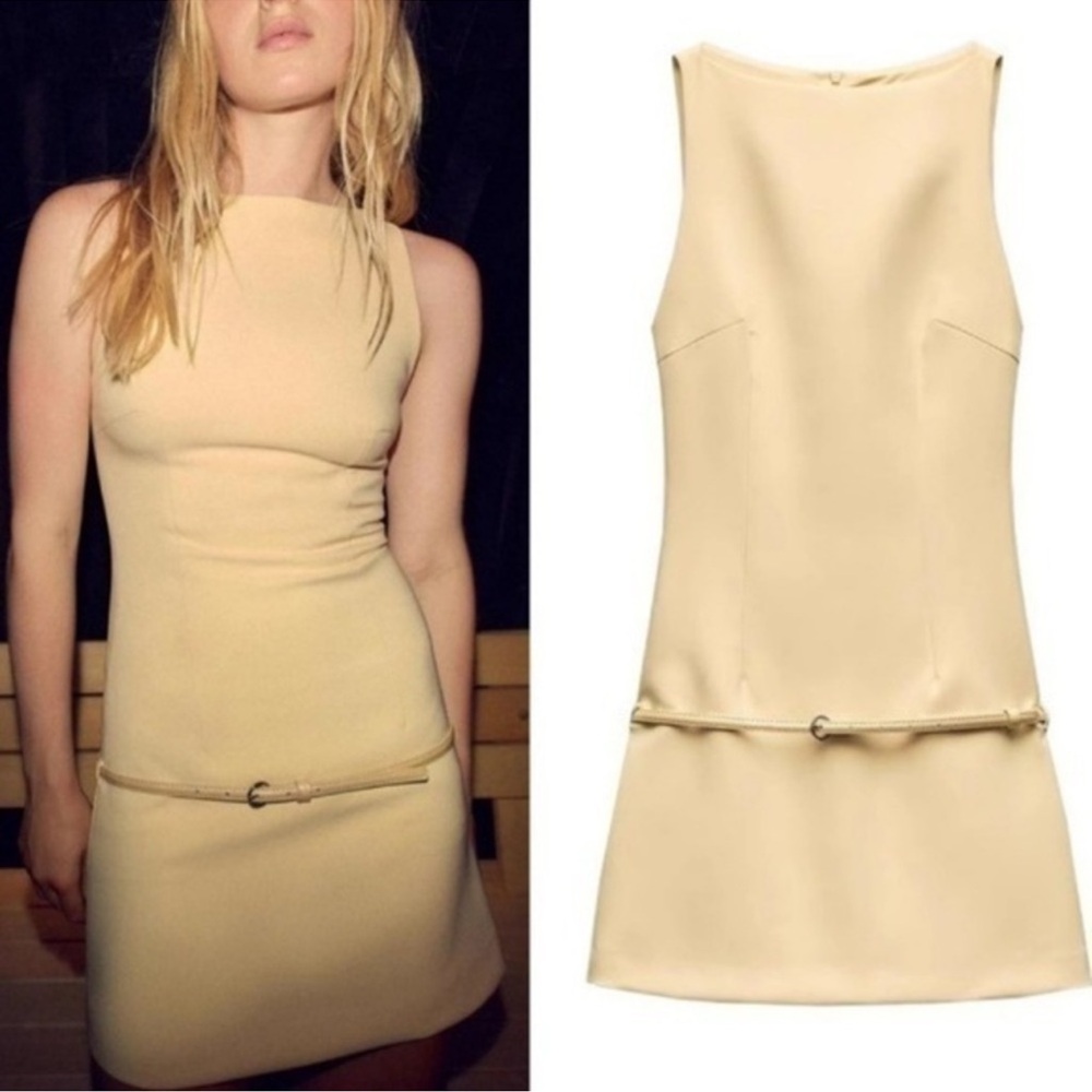 Zara Cream Mini Dress with Belt Detail
